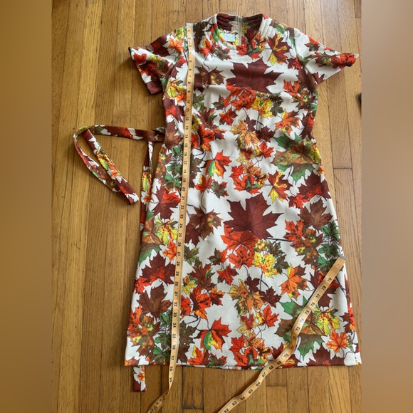 70s Vintage Fall Leaf Novelty Print Dress Sz M - Picture 12 of 12